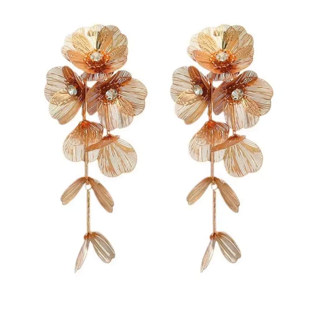 Anthropologie Gold Floral Drop Earrings - Picture 2 of 5